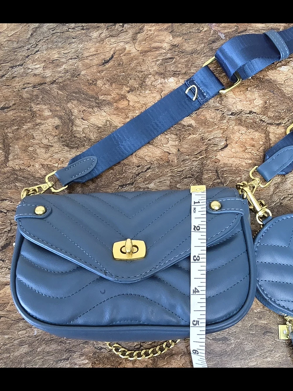 Quilted Blue Crossbody Bag w/ Gold Chain Strap & Mini Coin Pouch – Chic & Trendy